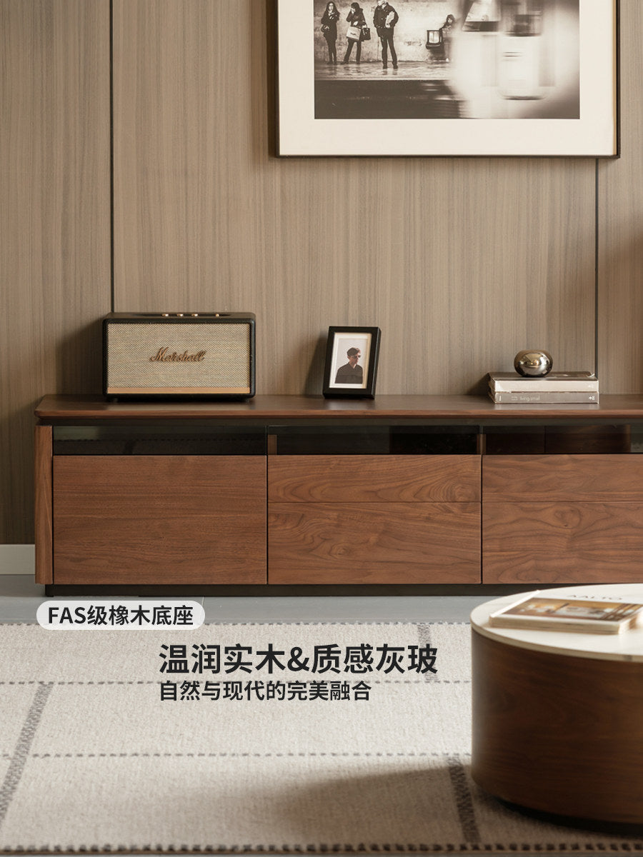 实木电视柜客厅意式轻奢收纳储物柜黑胡桃木落地地台
